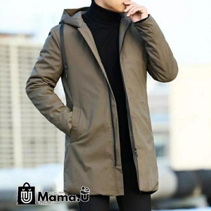 Jaket Jubah Panjang Musim Dingin  Jaket Pria Korea Katun Parka Tebal Casual Blazer Hitam  Formal Kan