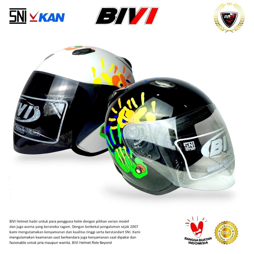 Terlaris Helm Bivi Centro Motif Hand Grafiti Single Visor Clear Smoke Half Face Sni Pria Wanita Hija