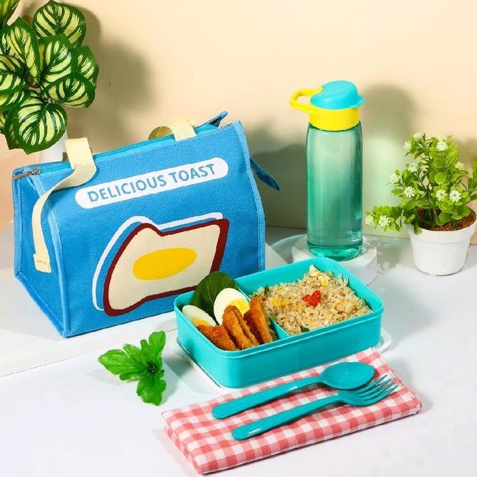 Diskon Tas Bekal Makan Anak Dewasa Lunchbox Set + Cooler Bag + Botol + Sendok Garpu Kotak Makan