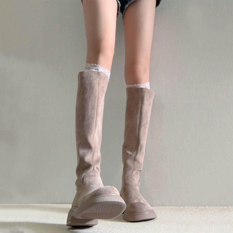 New Women's Boots Low Heel Boots Elastic Slim High Boots Suede Long Boots