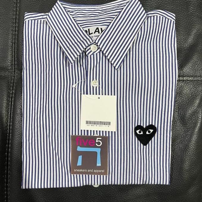 Cdg play kemeja shirt stripe navy white