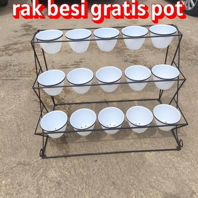 Stok Sj Rak Besi Jumbo Besar/Standing Pot Besi/Rak Bunga Besi/Rak Pot Bunga