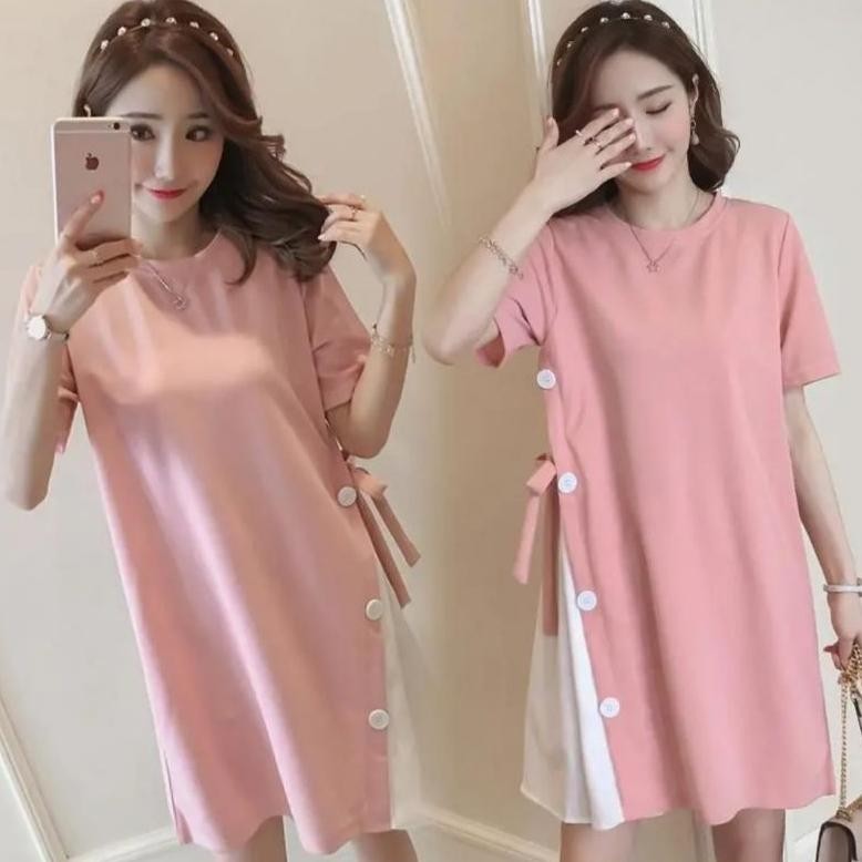 Bumil Button 645 Pink / Kuning / Hitam / Daster Hamil / Baby Doll / Baju Hamil / Gaun Bumil