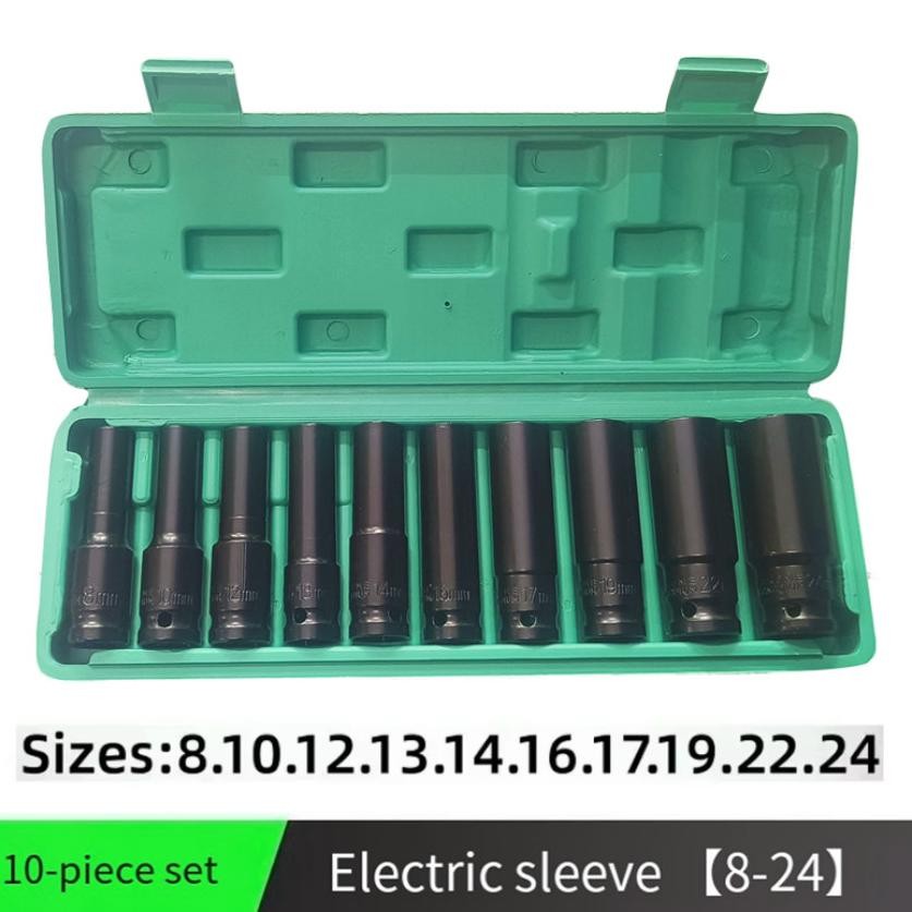 TEKIRO Mata Impact Wrench Socket 10 pcs 1/2 Inch Mata Sok Panjang 8mm - 24mm