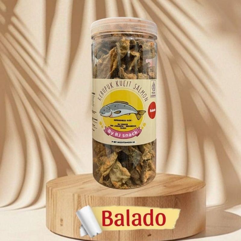 

READY STOCK Keripik Kulit Ikan Salmon Home Made Rasa Balado Kemasan Toples 150gr Premium Cemilan Enak dan Gurih ORI!