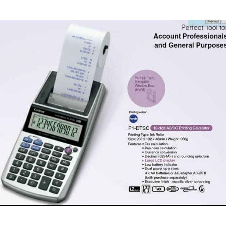 

Canon Printing Calculator P1-DTSC - Kalkulator Kasir Printer Struk P1 CANON P1-DTC Printing Calculator / Kalkulator Kasir Printer Struk P1 RB2