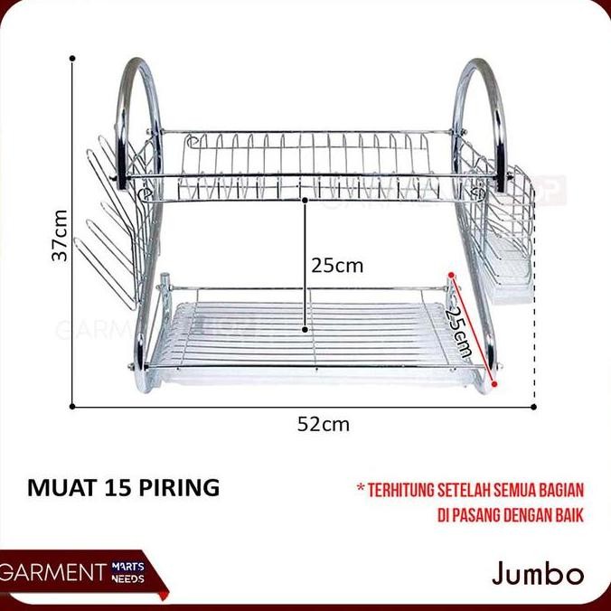Terbaruu - Rak Piring Stainless 2 Susun Anti Karat Peralatan Dapur Besar