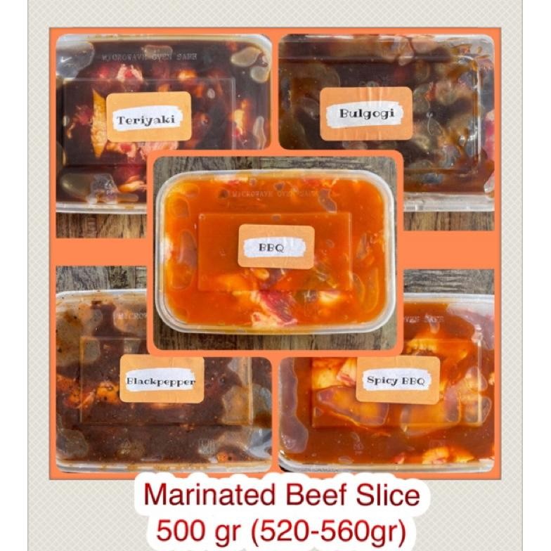 

Beef Slice Marinated 500 gr - Beef Slice Lemak Marinasi 500gr Nugi