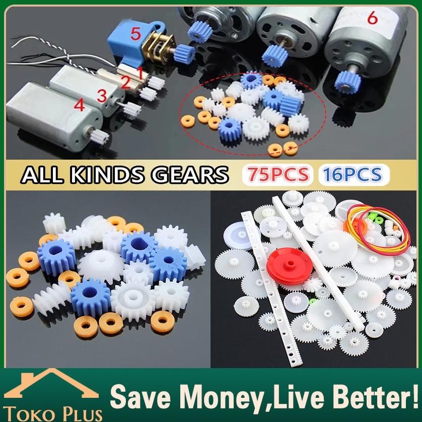 75Pcs/Set Roda Gigi Plastik DIY Robot Arduino - Gear Pulley Spindle Crown Worm Rack Shaft Belt for D