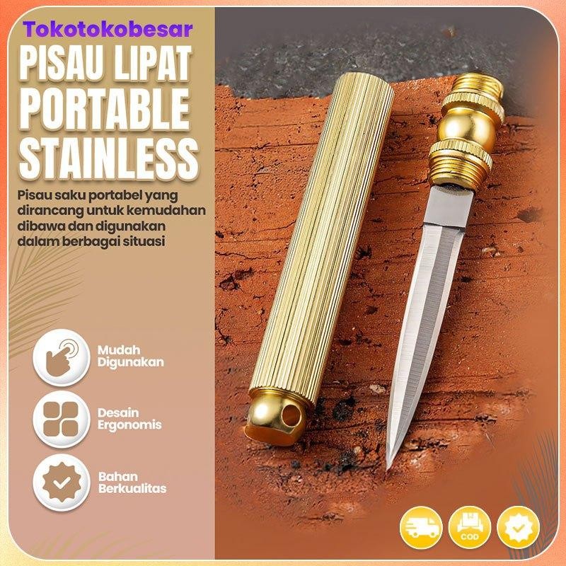 Berkualitas Pisau buah kuningan lipat multifungsi pisau mini portabel pertahanan diri pemecah jendel