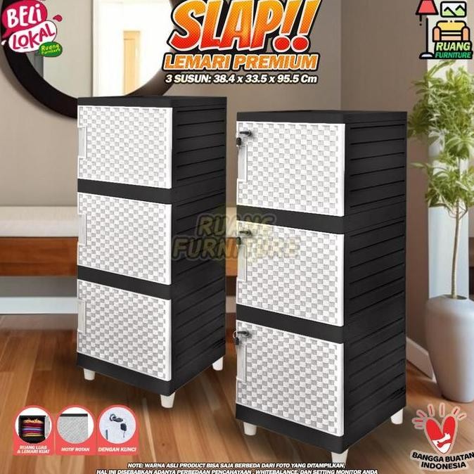 New Lemari Plastik 1 Pintu Susun 3 Kunci Kingdom Slap Lemari Pakaian Minimalis Lemari Pintu Swing