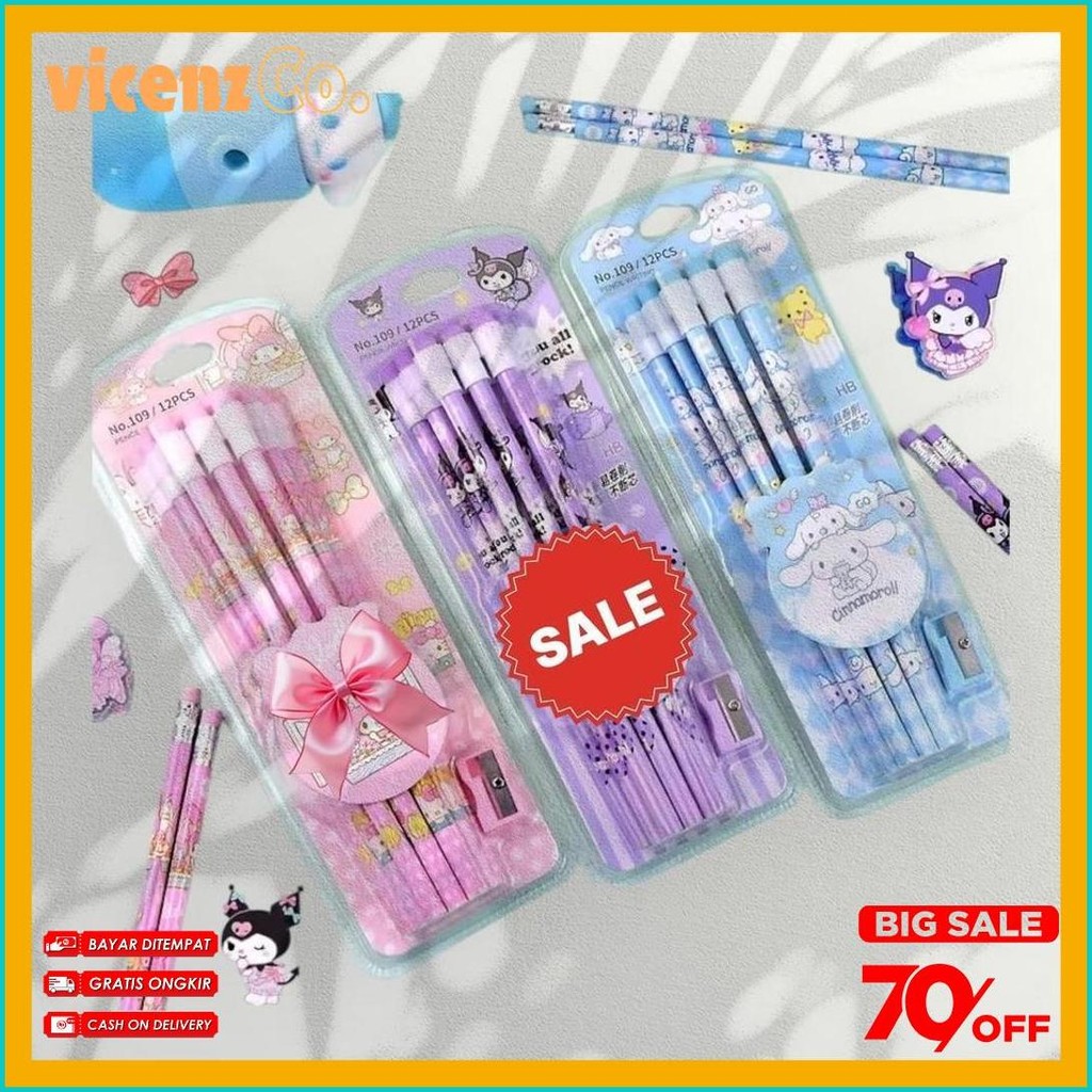 

12 Pcs Pensil Kartun Jepang / Pensil Anak Sekolah Lucu Extra Rautan Dan Tip Penghapus Terlaris! Produk Ini Banyak Dicari