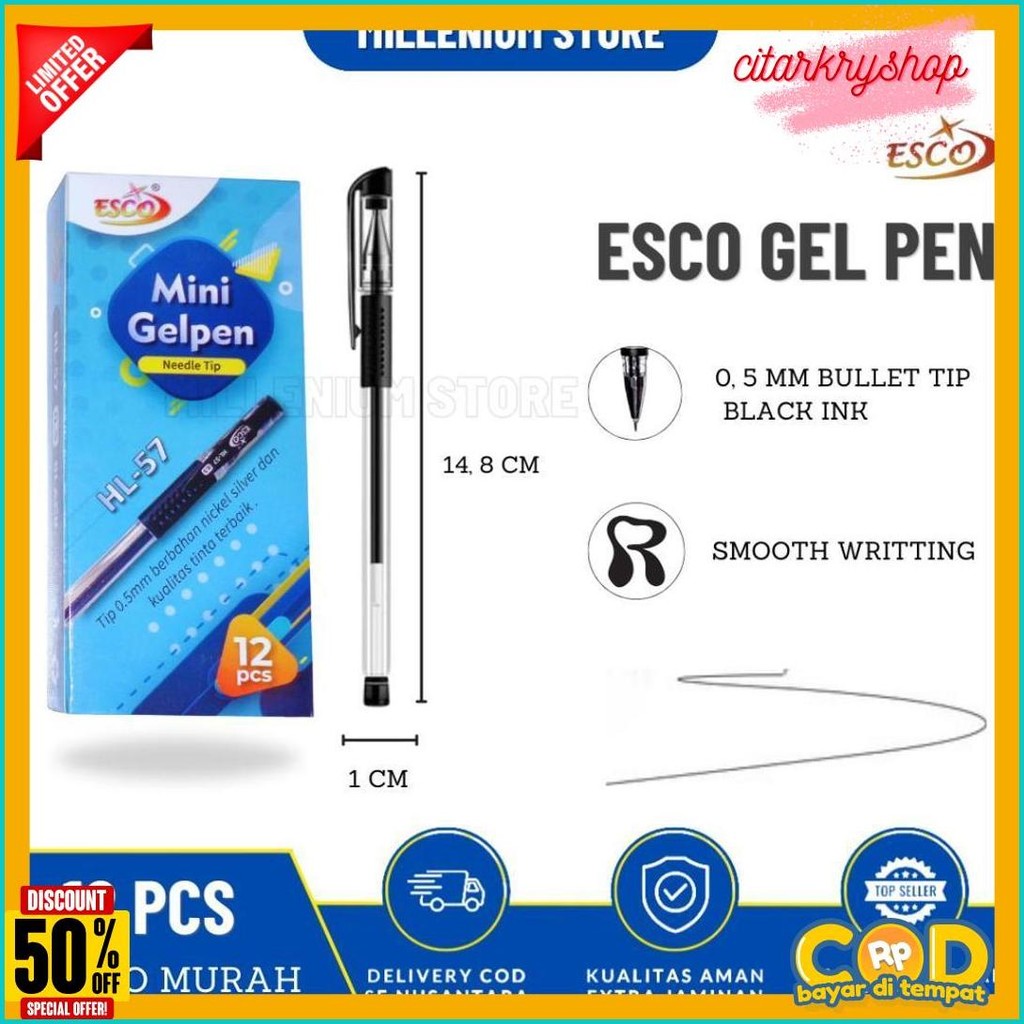 

Promo (12Pcs) Pulpen Gel Hitam Oni-X H802 / Gelpen Hitam 0.5Mm / Bayar Di Rumah / Duta Gemilang Diskon Setengah Harga