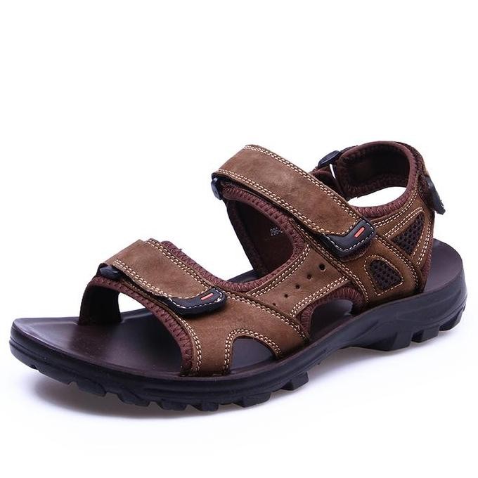 Terbaru Sandal Pria Kasual Sandal Cowok Gunung Kulit Asli Trendy Terkini