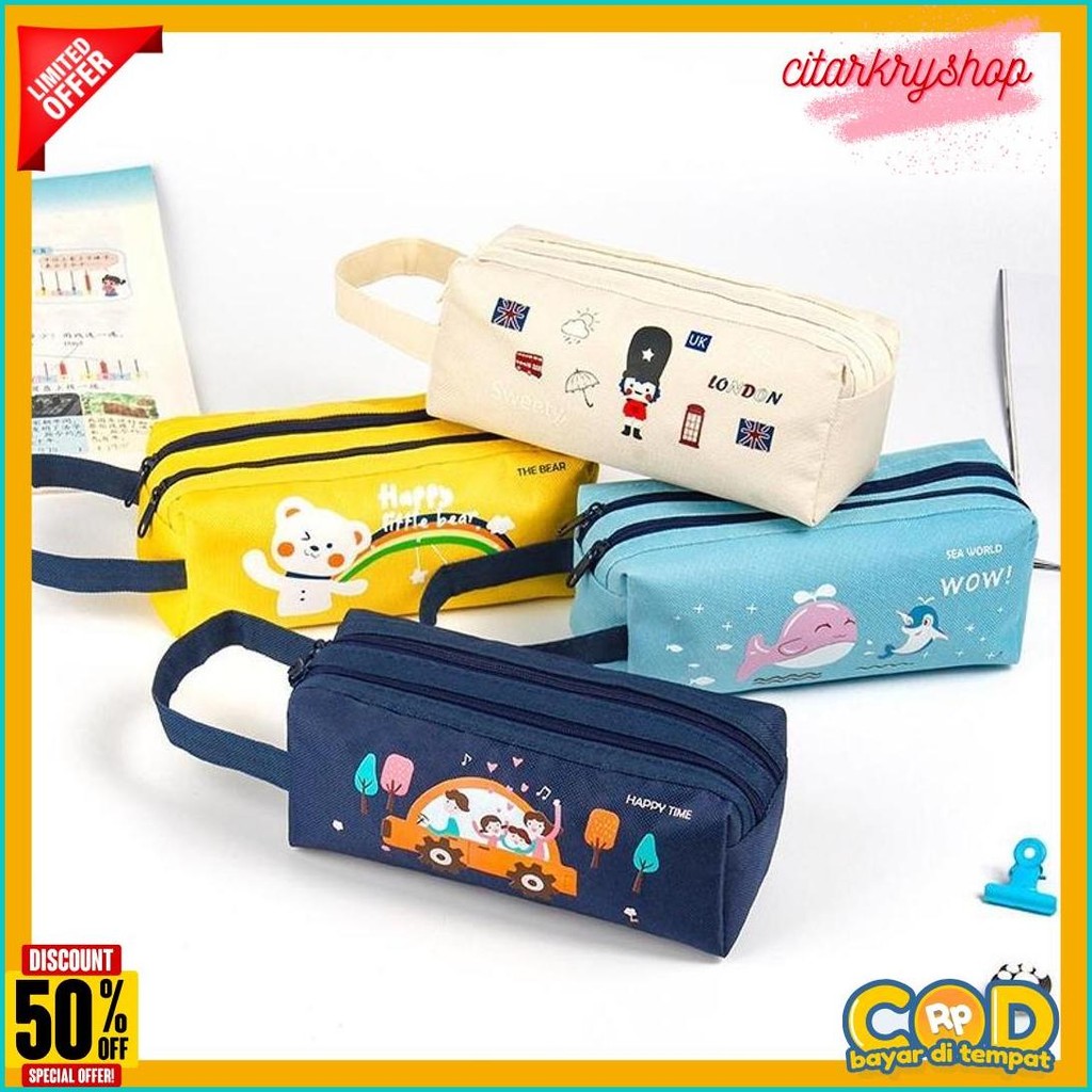 

Tempat Pensil/ Tempat Pensil & Alat Tulis Ritsleting Ganda/Dompet Pensil 2 Sleting Terlengkap Dan Termurah