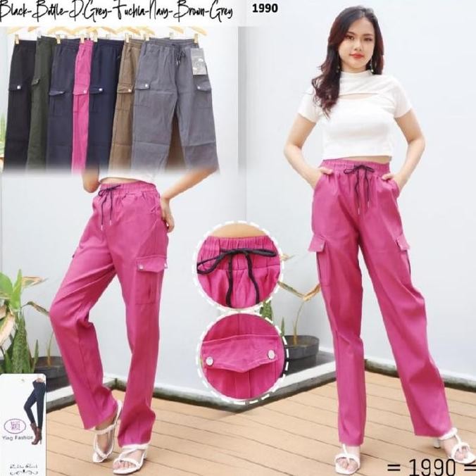 Celana Cargo Wanita Jumbo Bahan Stretch / Celana Panjang Wanita Cargo