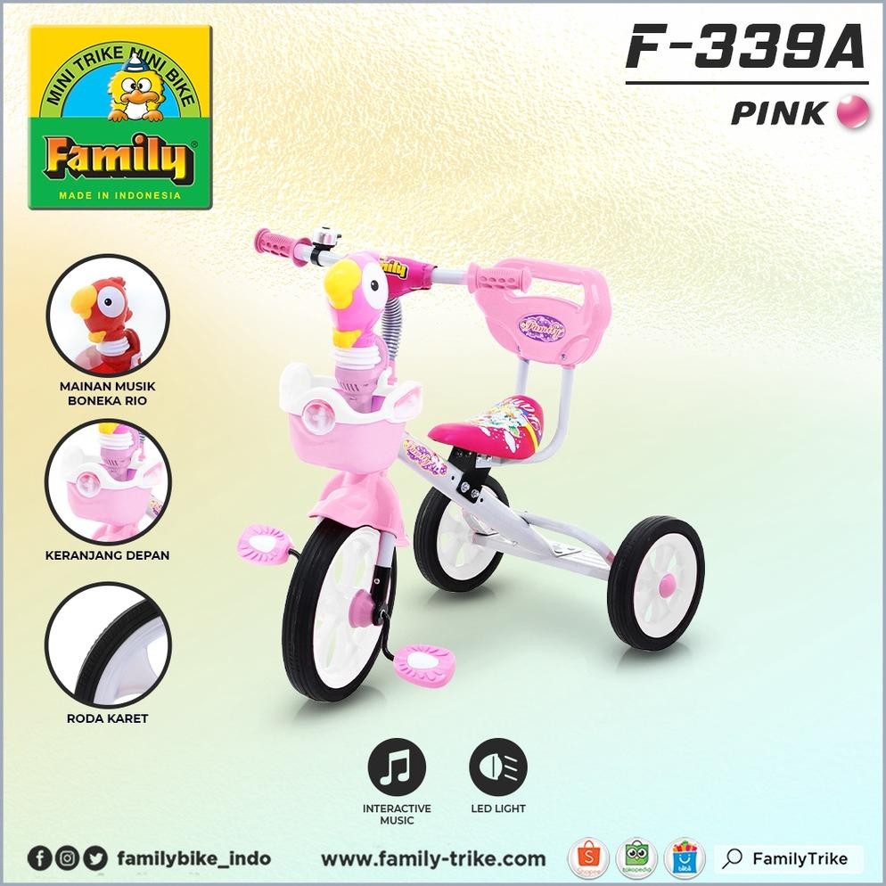 Terlaris Family F339A Sepeda Roda Tiga Anak Boneka Rio Ic Music 1-3 Tahun Ban Karet Bmx Baby Tricycl