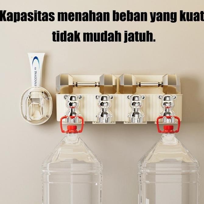 Tiang Gantung Gelas Sikat Gigi Beruang Tanpa Bor Alat Pemeras Pasta Gigi Otomatis