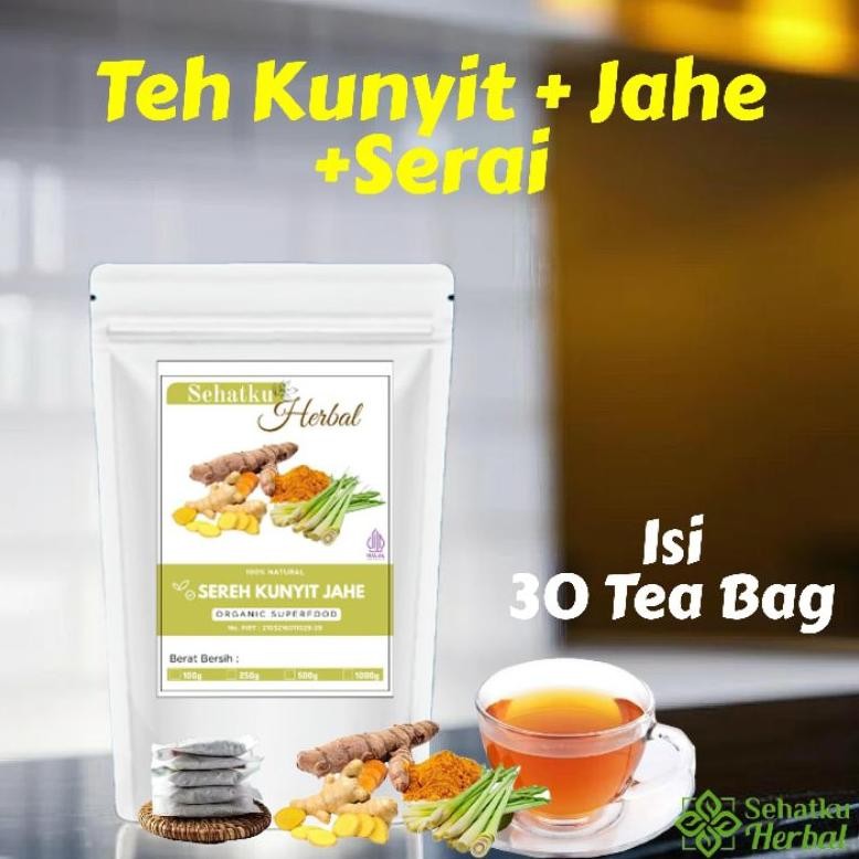 

TEH KUNYIT,JAHE & SERAI/TUMERIC GINGER with LEMONGRASS TEA Herbal Tea Isi 30 Teh Celup Nugi
