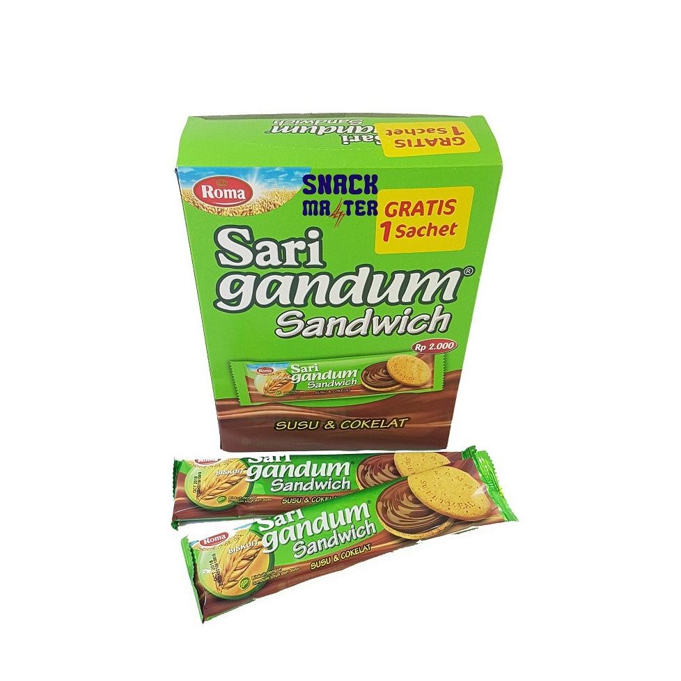 

Roma Sari Gandum Sandwich Susu & Cokelat - Netto 12 pcs x 39gr Nugi