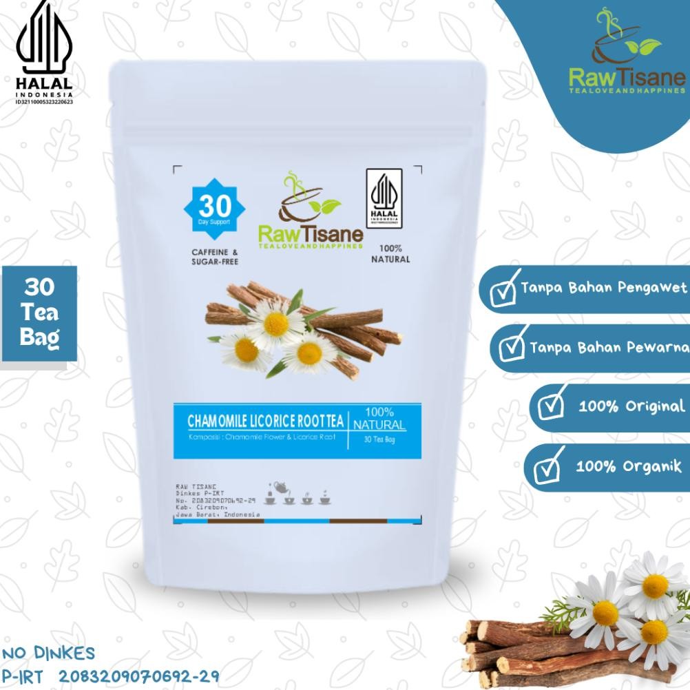 

RAW TISANE Chamomile Licorice Root Tea : Teh Celup Bunga Chamomile & Akar Licorice Isi 30 Tea Bag Nugi