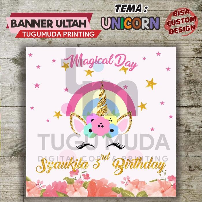Cetak BannerBackdropSpanduk Ultah/Ulang Tahun Anak - MAGICAL UNICORN