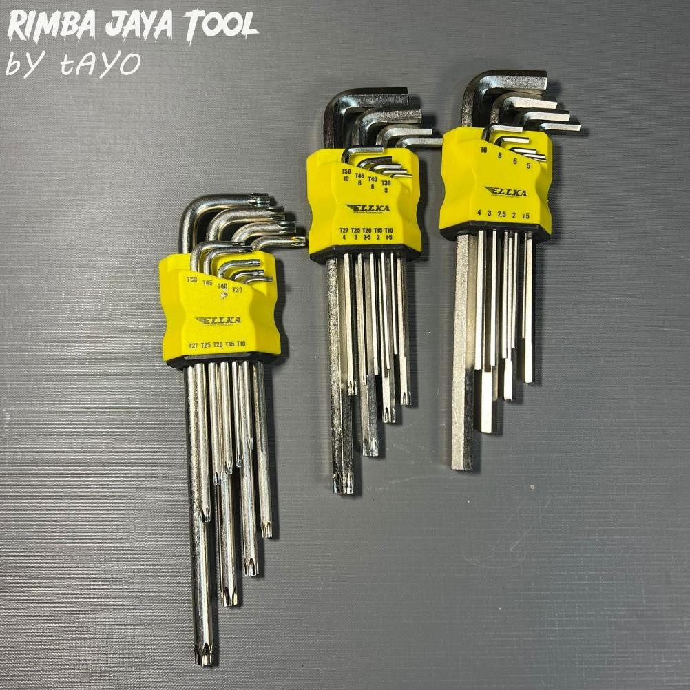 ELLKA Kunci L Bintang 9 pcs Ext Premium Kunci L Kombinasi Hex Star Vanadium Chrome by tekiro