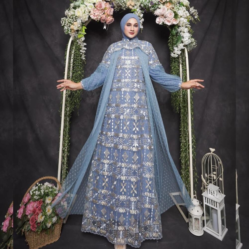 RAISHA-Nusaibah Gaun/Dress Brokat Kondangan 2024 Full Tile Brokat Gamis Pesta Mewah Elegan