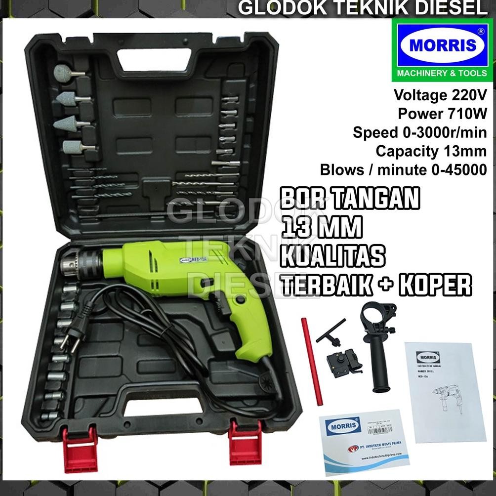 MORRIS Mesin Bor Listrik Impact 13 mm MED13A Tembok Beton Set Koper ORIGINAL TERBAIK