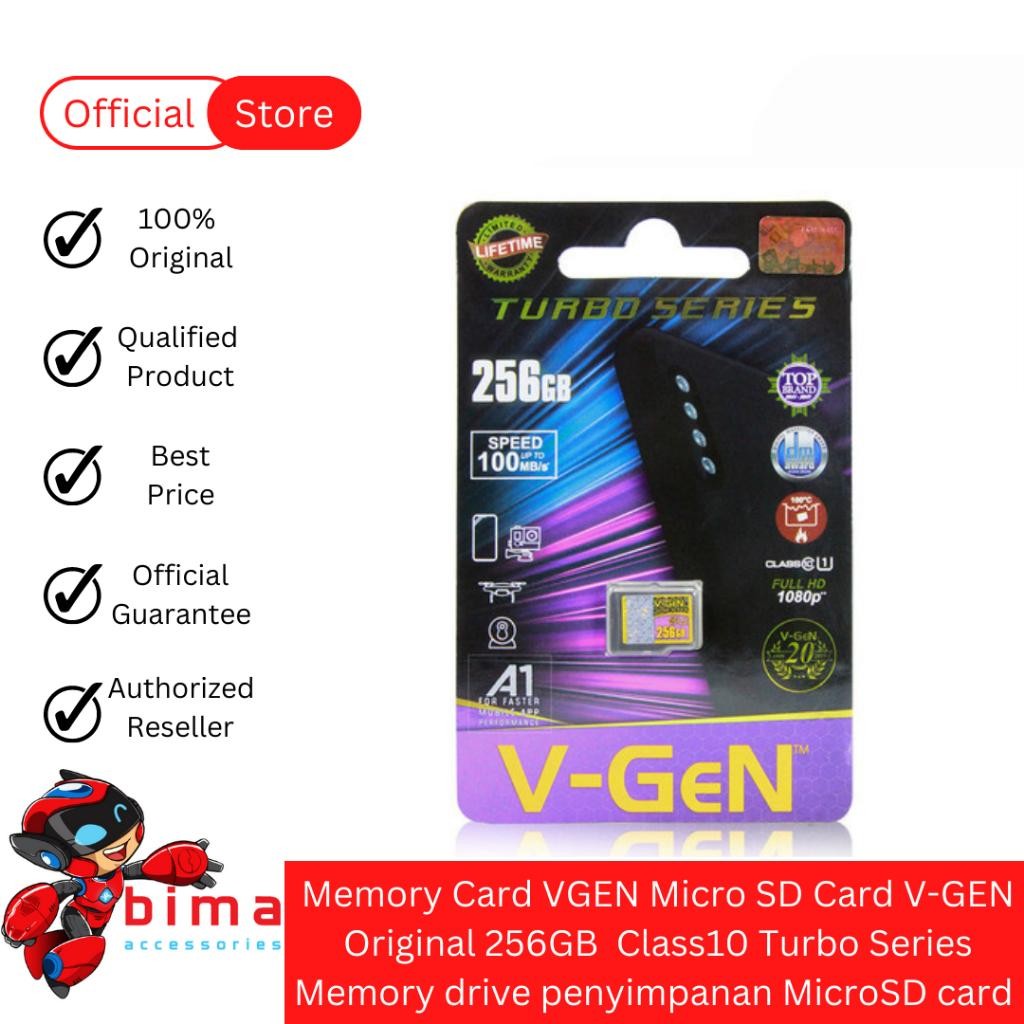 Memory Card Vgen Micro Sd Card V-Gen Original 256Gb Class10 Turbo Series Memory Drive Penyimpanan Mi