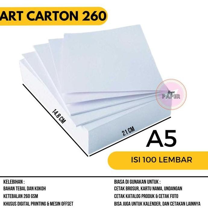 

TERLARIS - Art Carton 260 gsm A5 isi harga 100 lembar / Art Carton A5 260 gsm