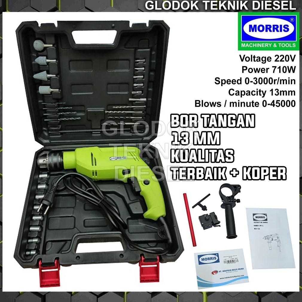 MORRIS Mesin Bor Listrik Impact 13 mm MED13A Tembok Beton Set Koper ORIGINAL TERBAIK