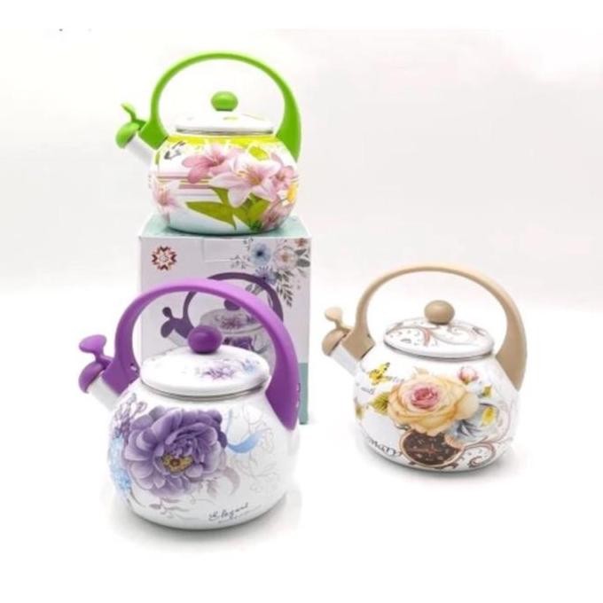 Teko Bunyi Enamel Bunga 2.2Liter / Ketel Enamel / Kettle Enamel / Kettle Bunyi Enamel Bunga Kembang 