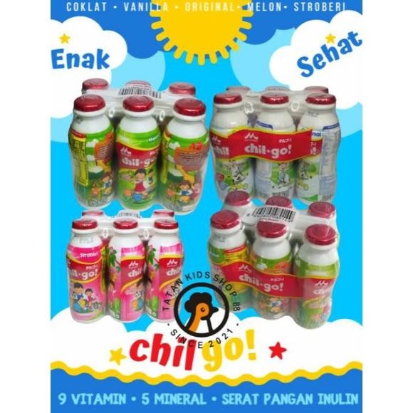 

Morinaga Chil Go UHT Isi 6 Botol Coklat Strawbery Vanila Melon Nugi
