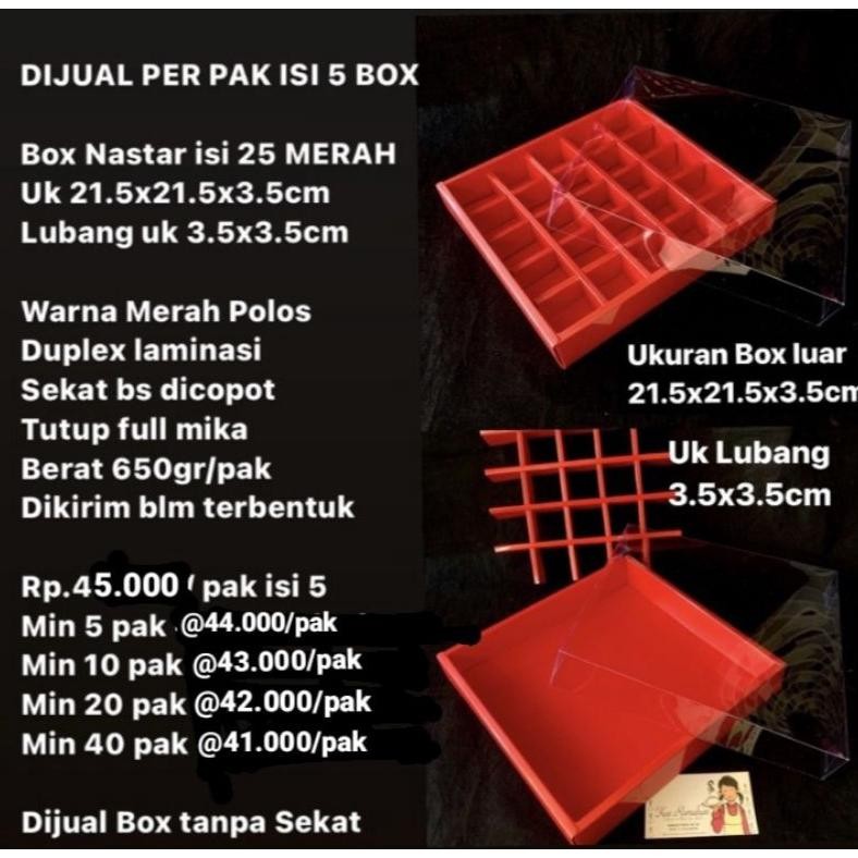 

Box Nastar isi 25 warna Merah Dijual per pak isi 5 box Nugi