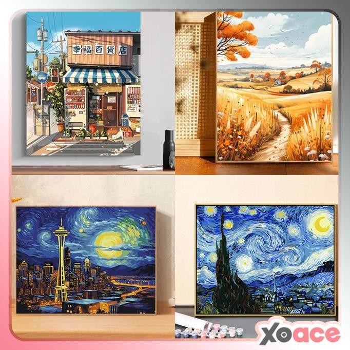 

30x40 Canvas Paint By Number Kit Painting By Numbers DIY Lukisan Scenery 2 Starry Night