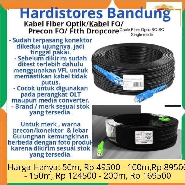 Dropcore Fiber Optik FTTH  Kabel FO Precon 50m 60m 75m 80m Siap pakai Bergaransi Nugi
