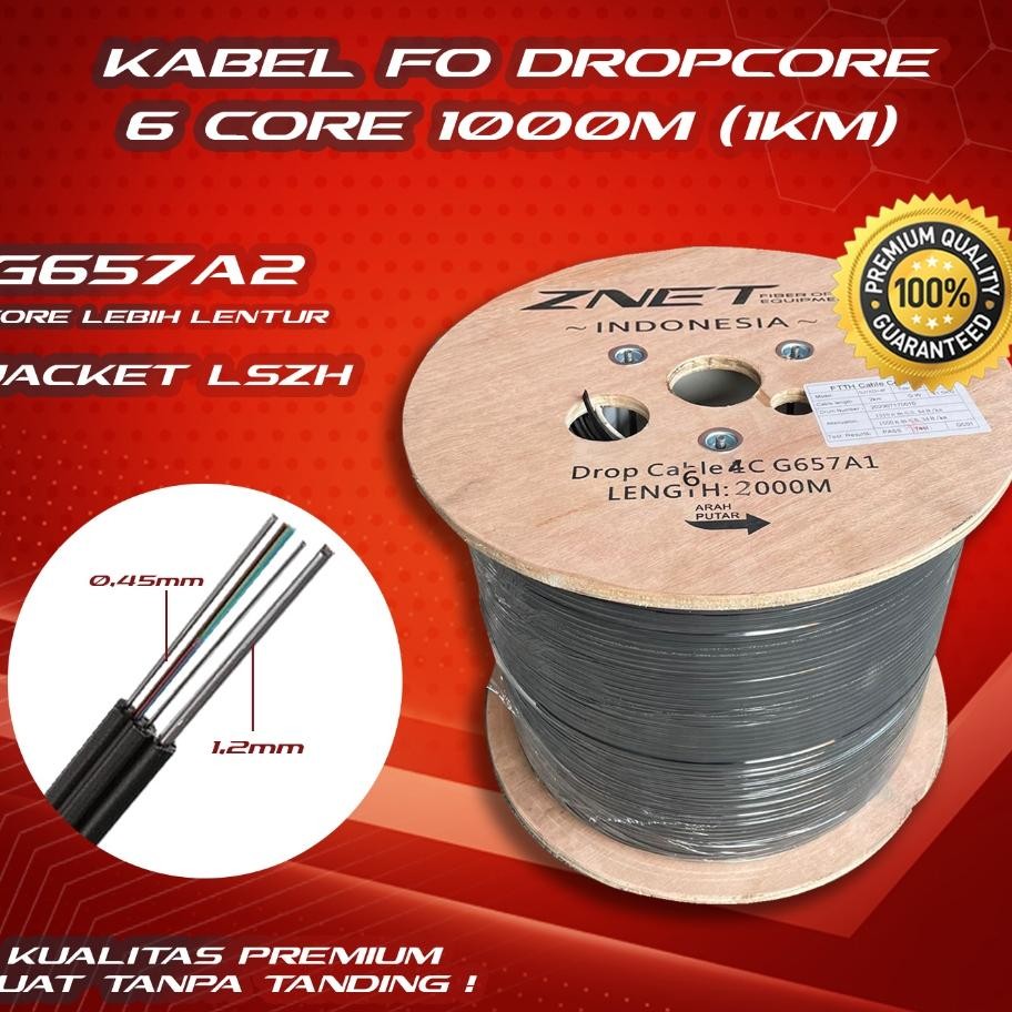 KABEL FIBER OPTIC 6 CORE 3 SELING KAWAT 1000 METER DROPCORE DC 6 CORE Nugi