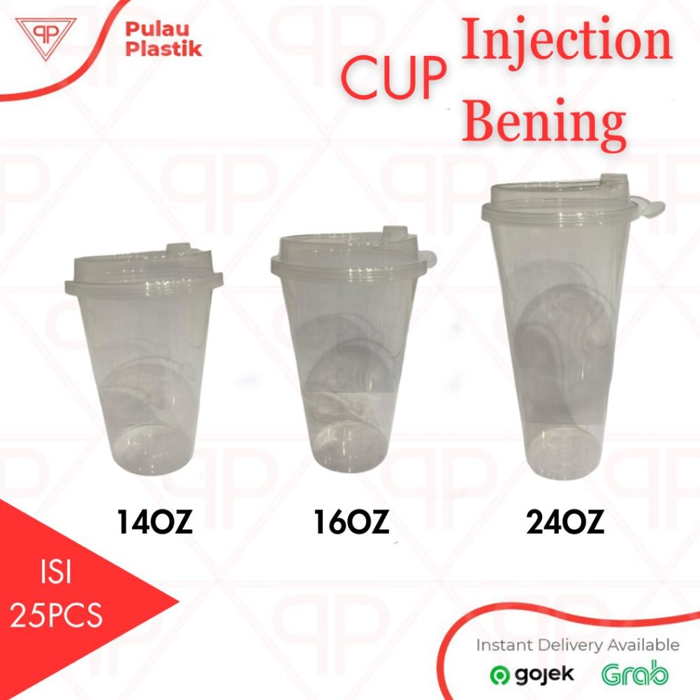 Thinwall Cup Injection Bening / Gelas Thinwall Injection + Tutup Bening 400ml 500ml 700ml / 25pcs Nu