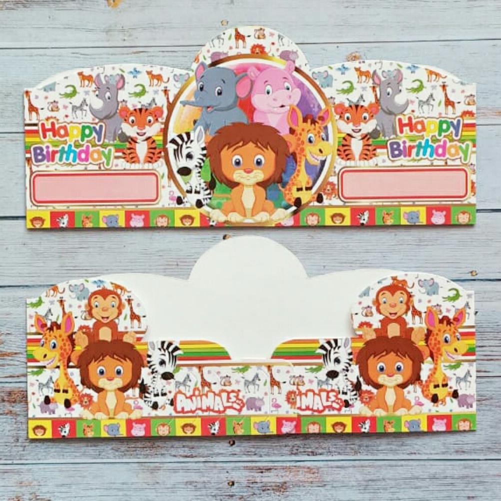 Topi Ulang Tahun Karakter Animal Zoo Kebun Binatang Safari Isi 10 Pcs Nugi