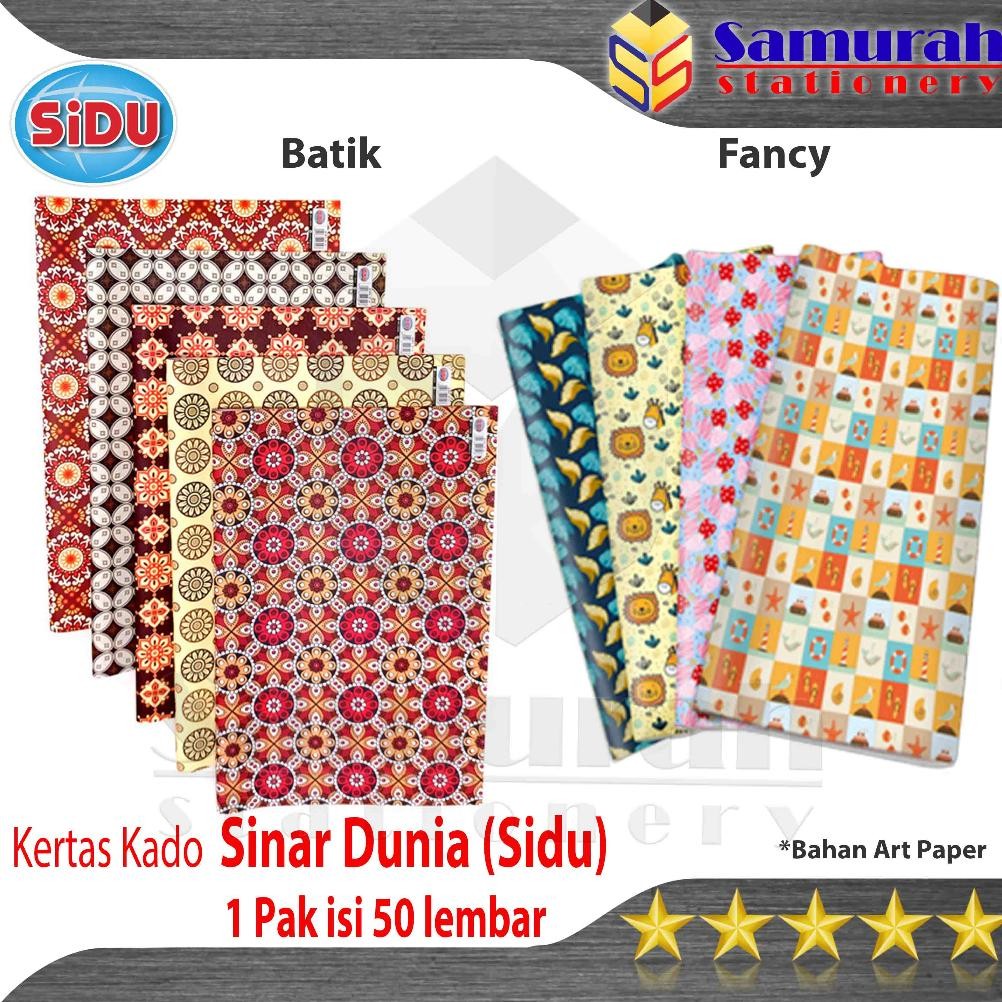 

Kertas Bungkus Kado Sidu Isi 50 Lembar Motif Fancy / Batik / Sinar Dunia Gambar Lucu Random Per 1 PAK Ada 5 Motif Nugi