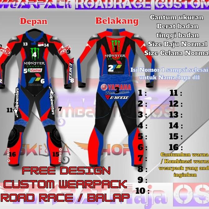 WEARPACK ROAD RACE CUSTOM BALAP FULL SET DESIGN BEBAS DEWASA DAN ANAK