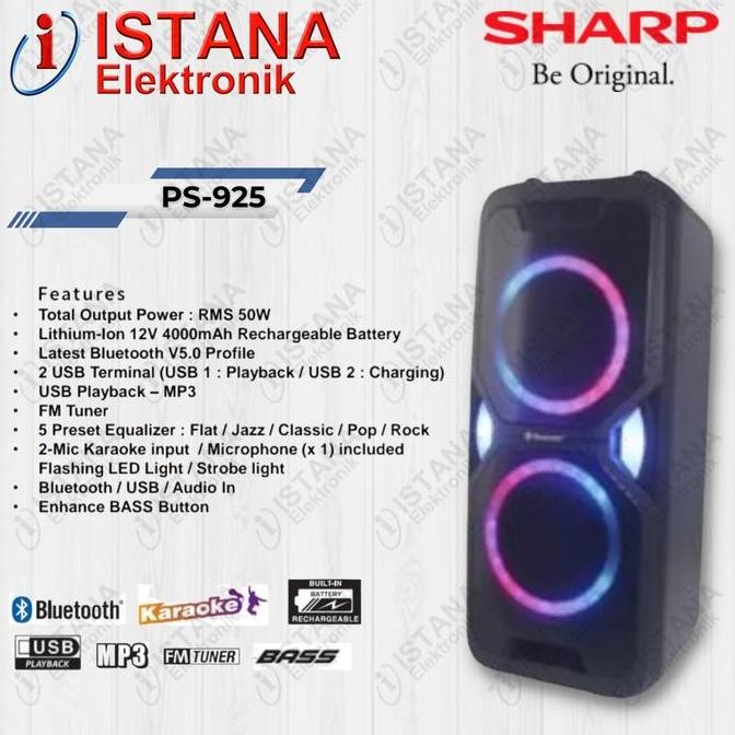 SHARP PARTY SPEAKER AKTIF PORTABLE SYSTEM BLUETOOTH PS-925