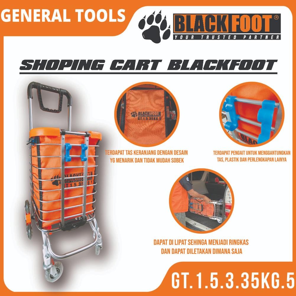 Terlaris Alat Angkut Barang Keranjang Belanja Multi Fungsi Blackfoot Aluminium Trolley/Troly/Troli  