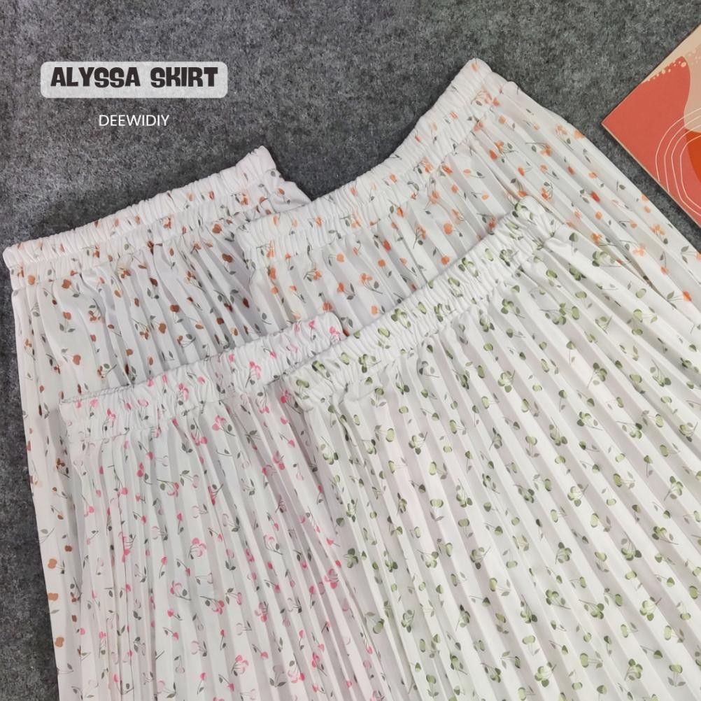 Berkualitas ROK PLISKET WARNA PUTIH MOTIF BUNGA KOREA / ROK PLISKET PREMIUM / ROK PANJANG WANITA / F