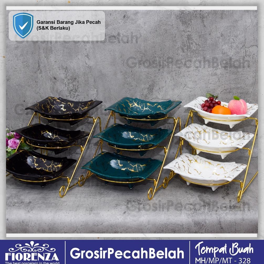 Terlaris Tempat Buah Keramik Rak Susun Tingkat 3 Motif Marble Fiorenza 328