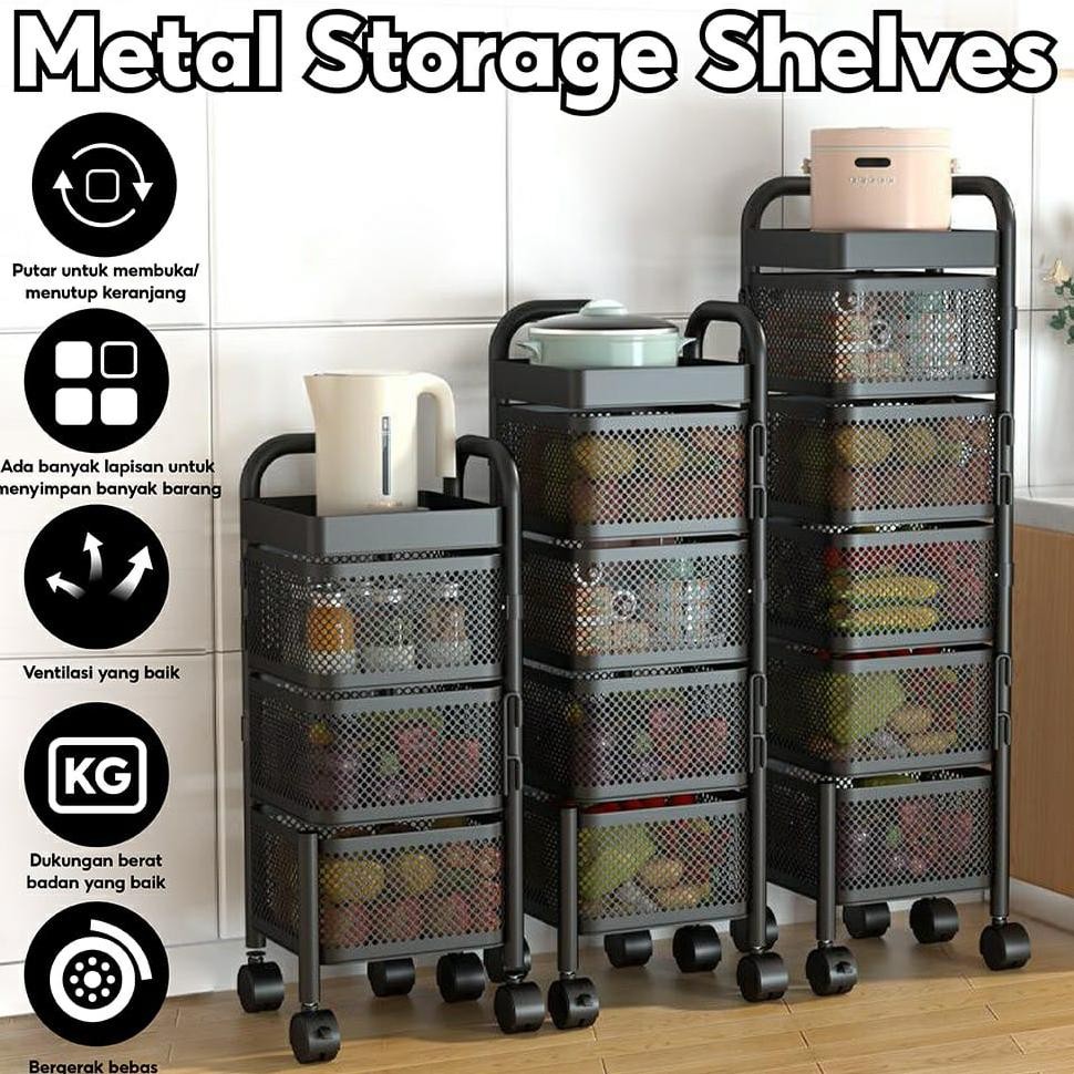 Terlaris Rak Dapur Multifungsi Rak Troli Susun Putar / Rak Besi Tingkat Serbaguna Rak Susun Rotary M