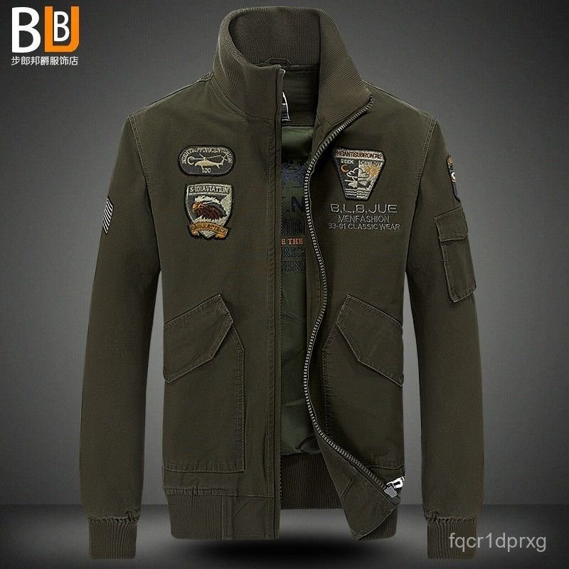 Jaket/Pria/Setelan Penerbangan Kerah Berdiri Kasual Katun Murni Gaya Tipis 4ZSH