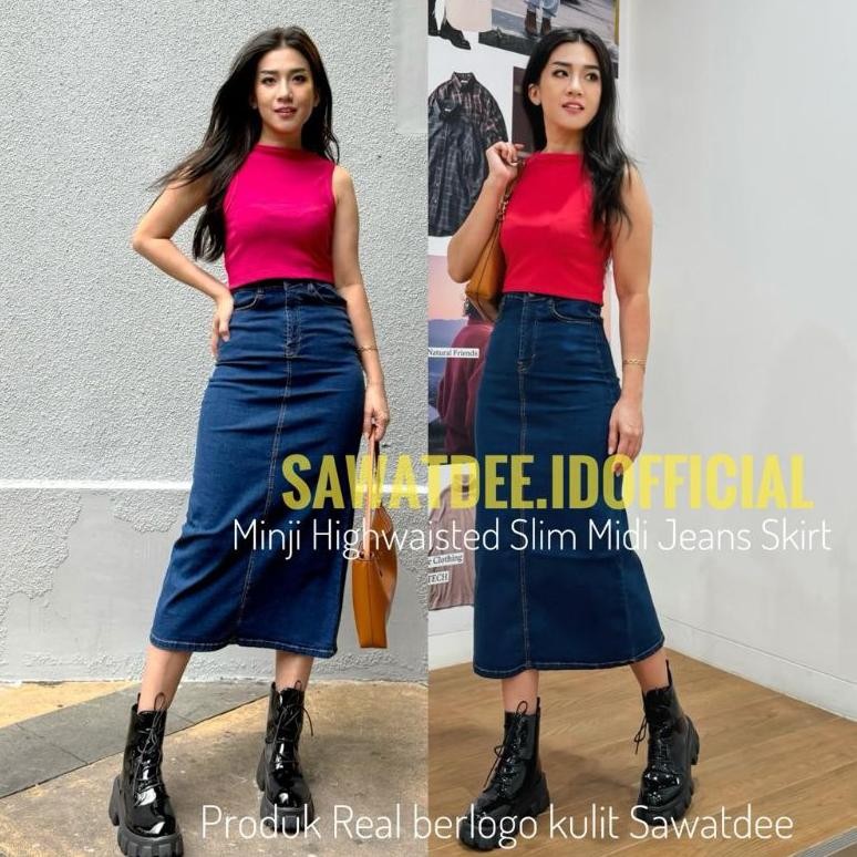 Trendy (Bisa cod) Rok jeans high waist panjang | Rok span panjang | Rok kekinian