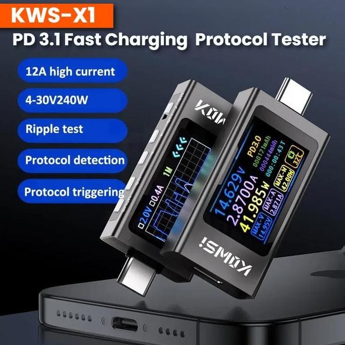 KWS-X1 USB Type C Tester Voltmeter Current Voltage Power Meter Ammeter Fast Charge Detection Trigger